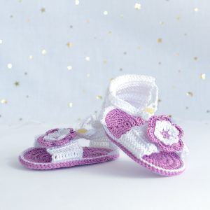 Sandalias de ganchillo con flor - Lila