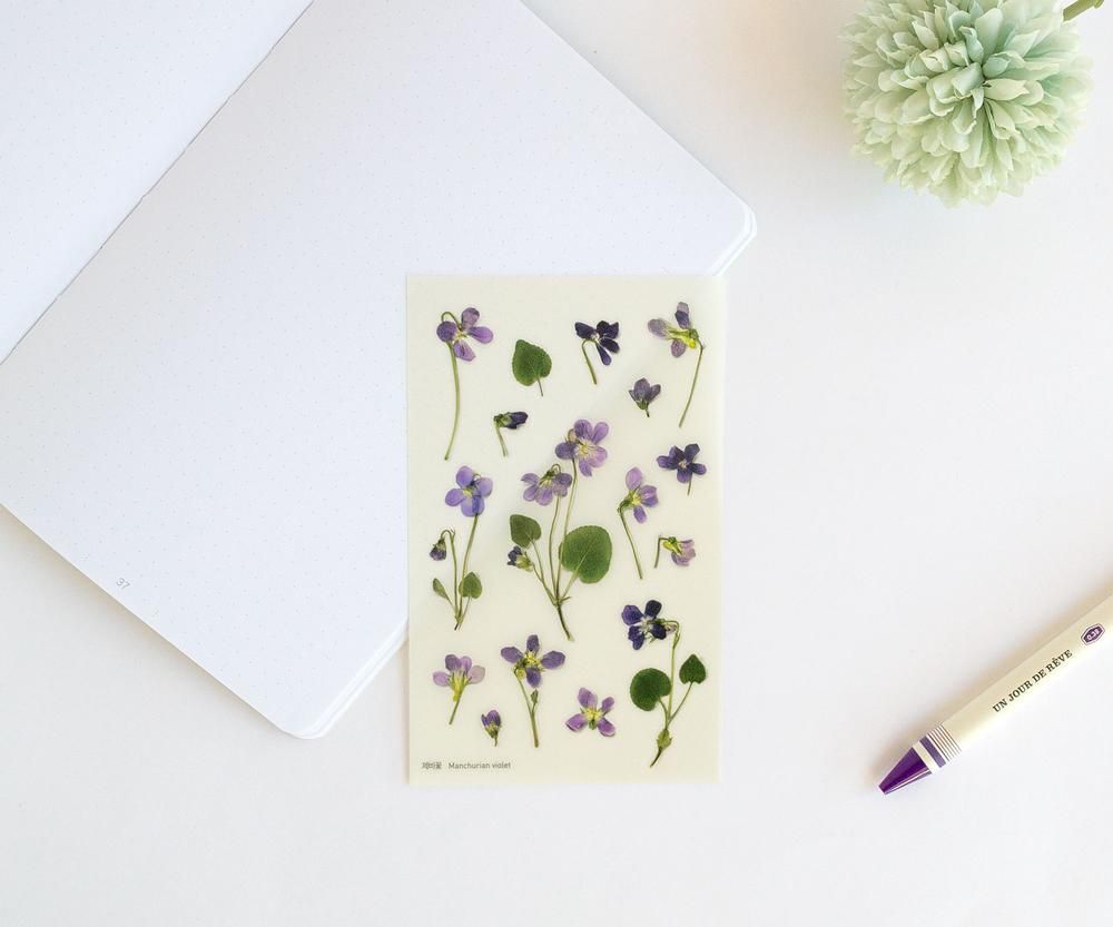 Pegatinas diseño flores prensadas - Violeta