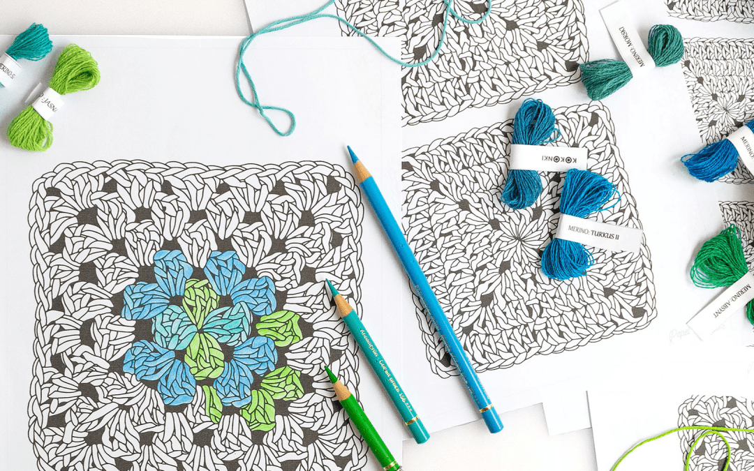Cuadrados de la abuela a crochet para colorear
